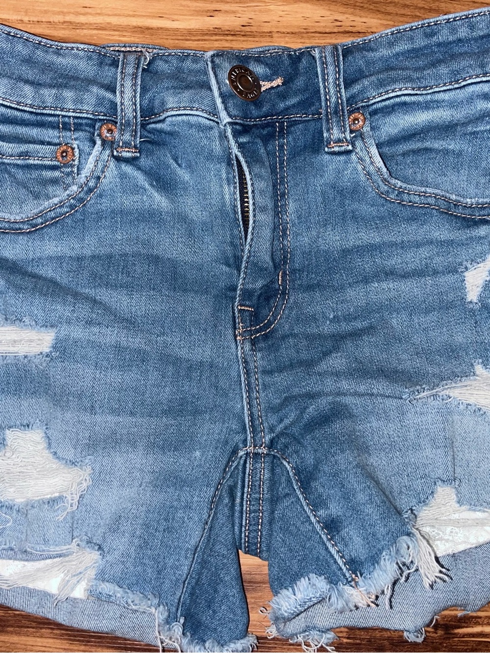 American Eagle Outfitters Distressed Light Blue Boyfriend Denim Shorts